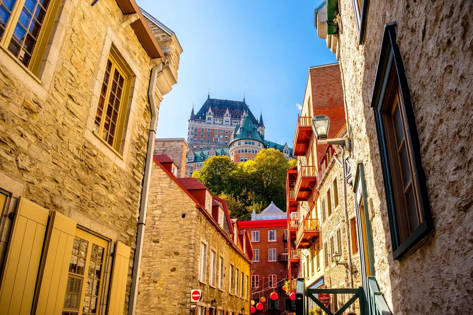 Château Frontenac seen from rue Notre-Dame, low-angle shot