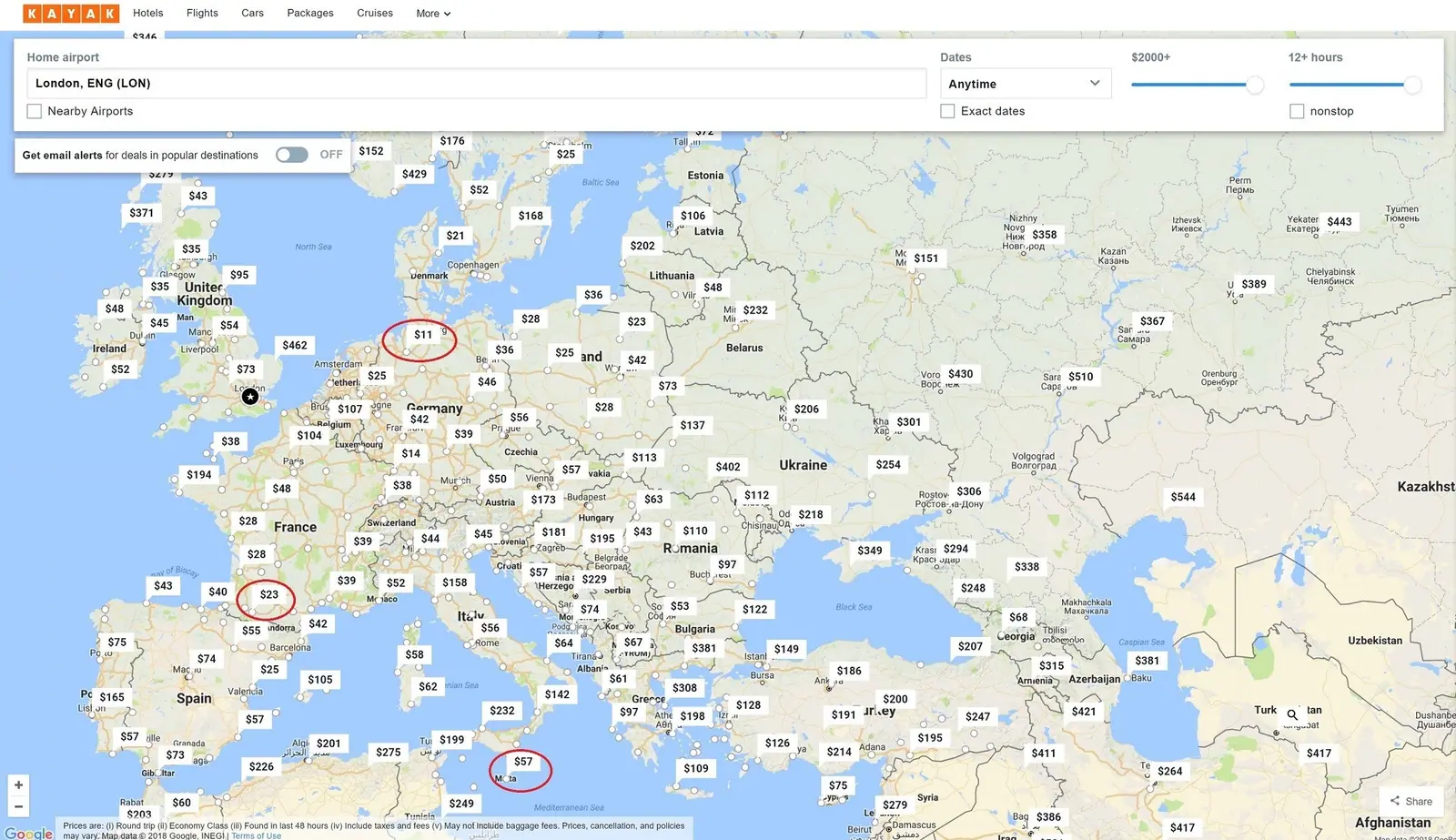 Kayak Explore helps you find discounted destinations from a specific city