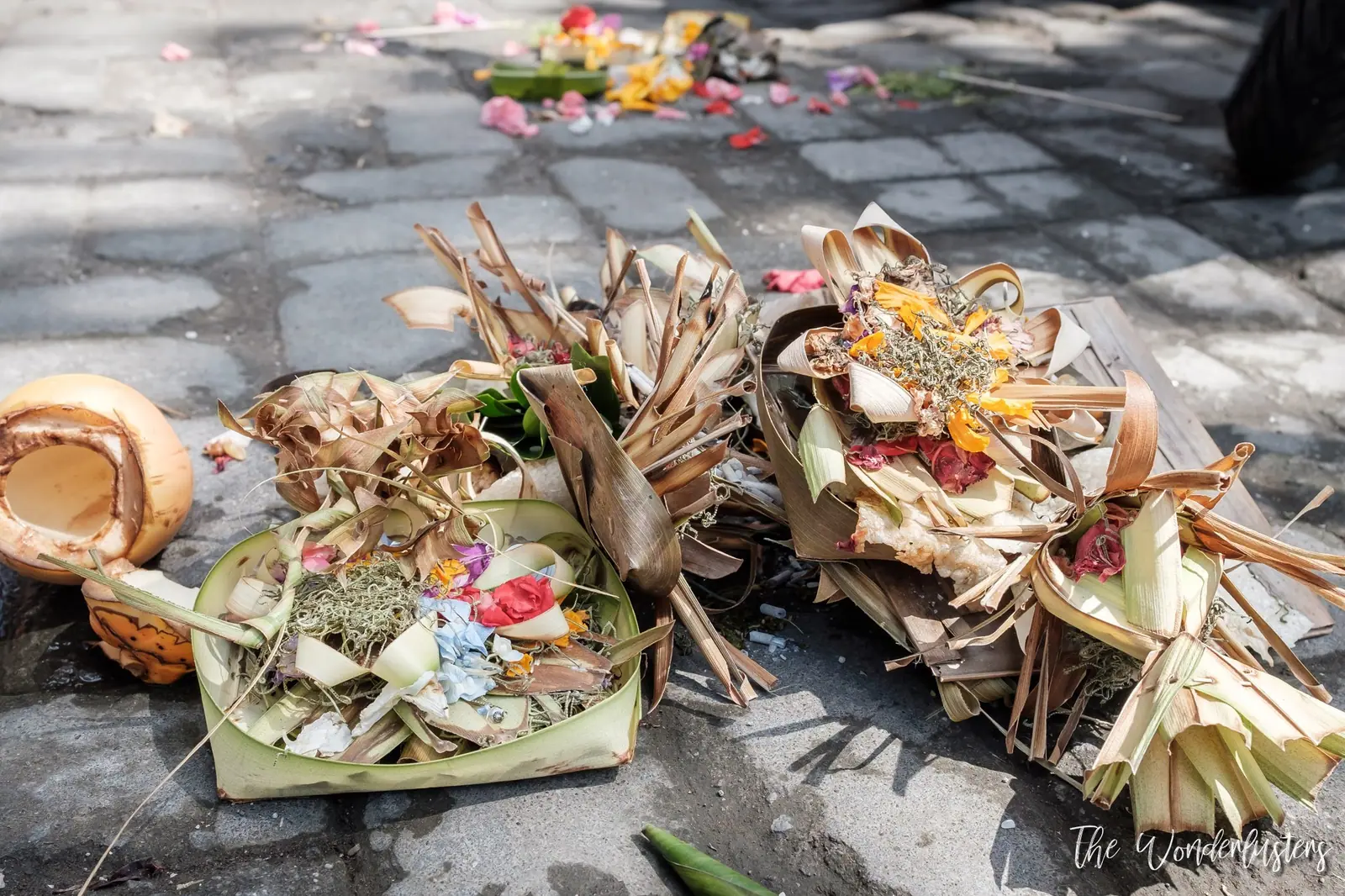 Balinese offerings placed on the street