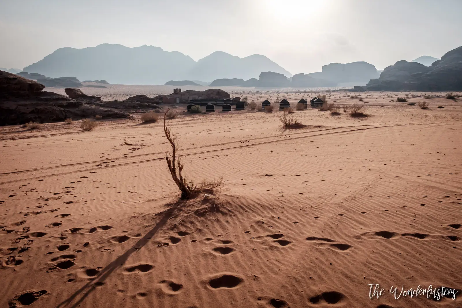 Desert dunes and rock formations at Wadi Rum