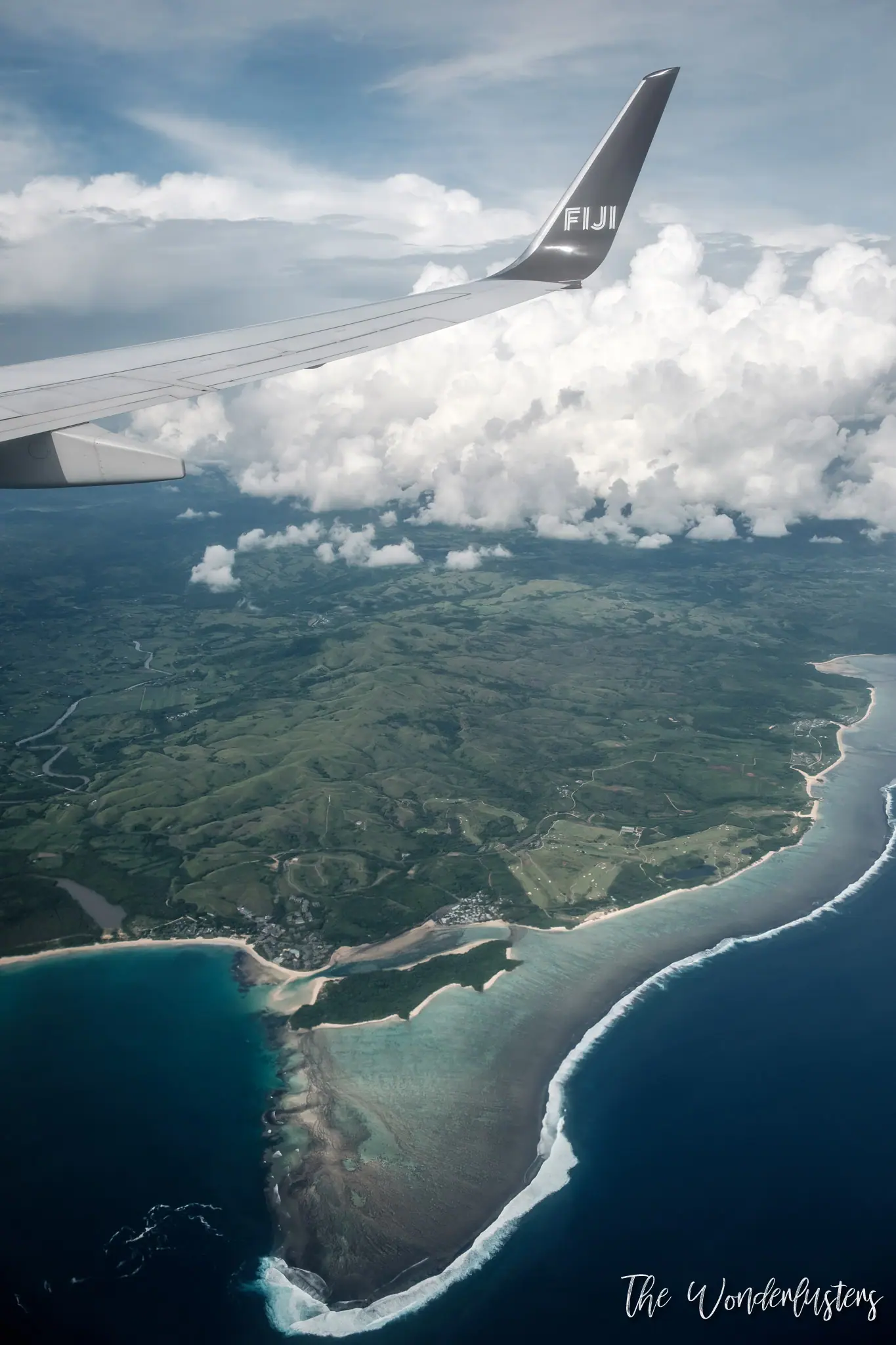 View from the plane flying over Fiji