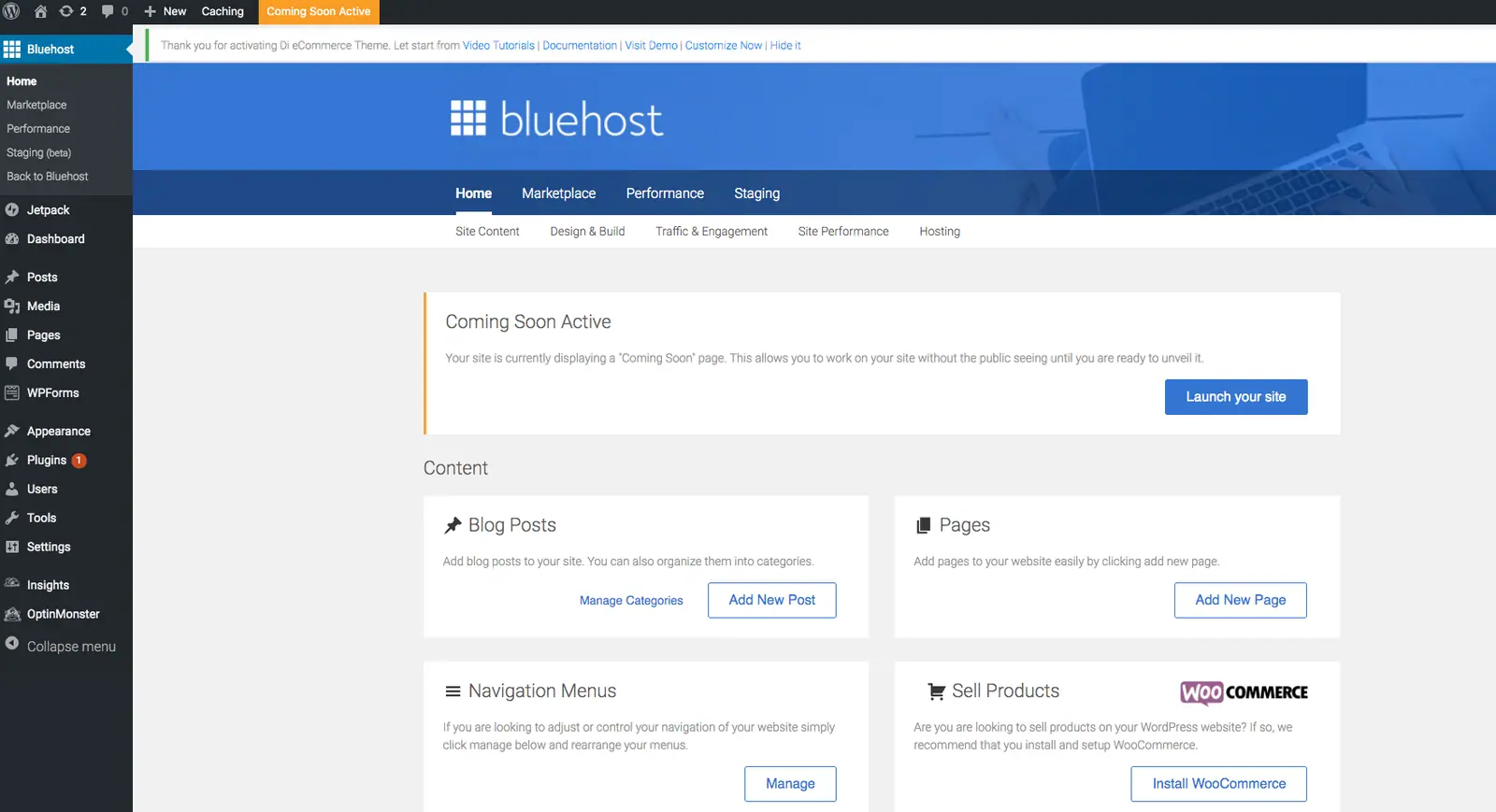 WordPress dashboard with its left-hand menu