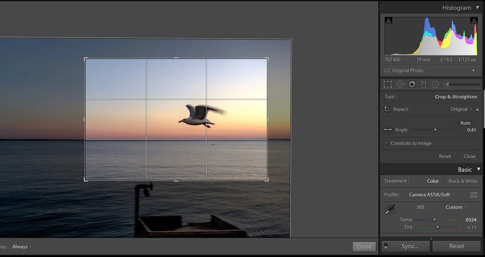 Cropping and straightening the Marseille photo in Lightroom
