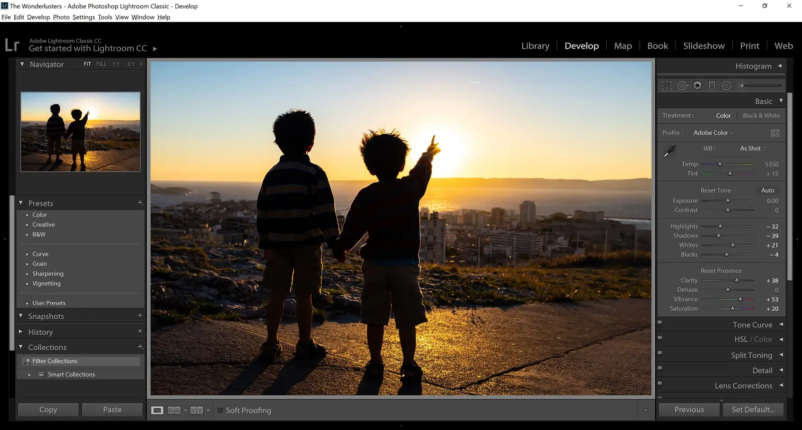 Lightroom interface with a processed photo